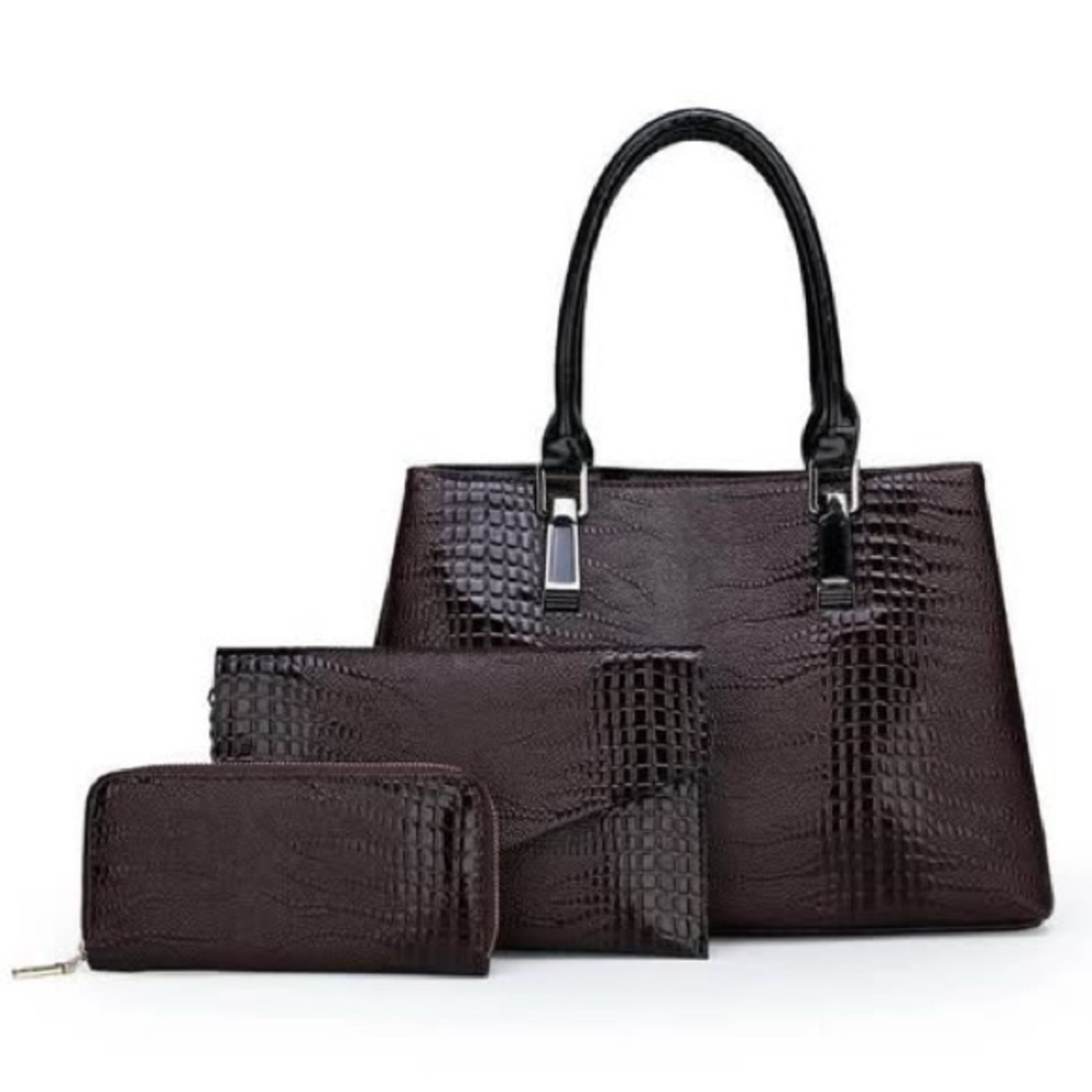 Elegant Red Crocodile Pattern Handbag Set - Picture 3 of 4